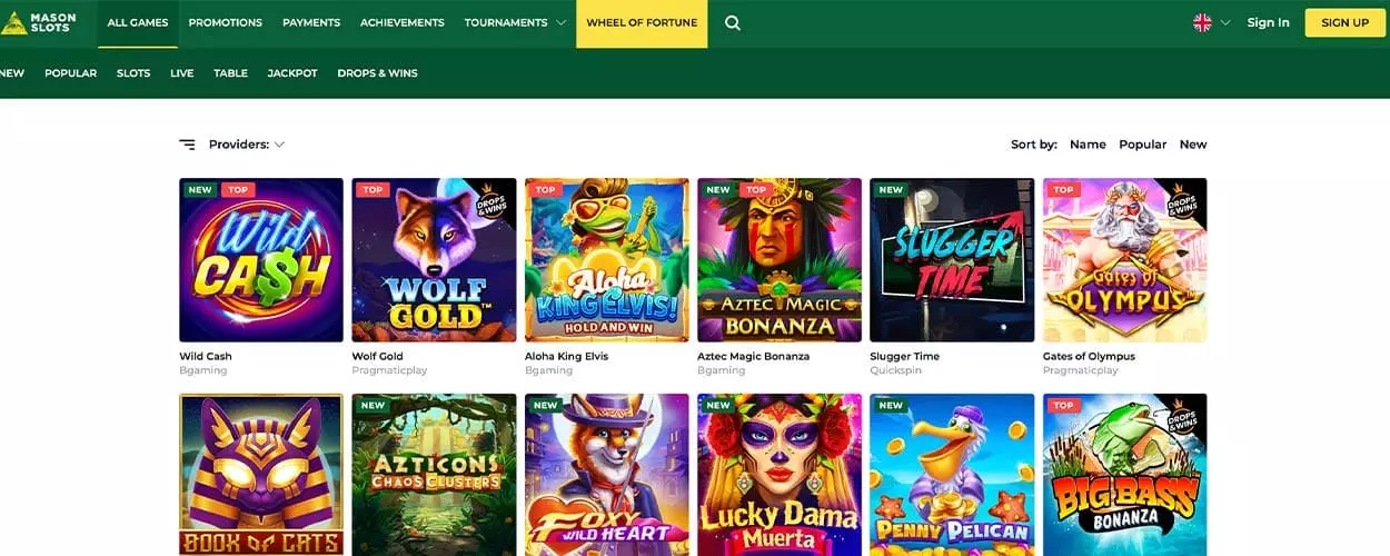 Australian online casino Masonslots all games lobby