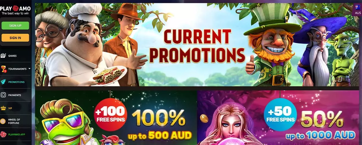 Bonuses and promos in AU casino PlayAmo